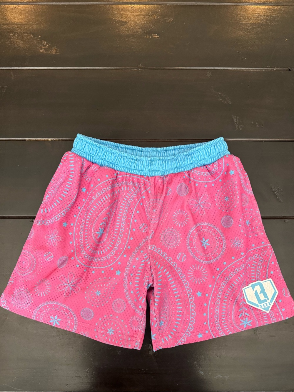 Baseball Lifestyle 101 BL101 Pink Blue Paisley Shorts (Youth Medium)
